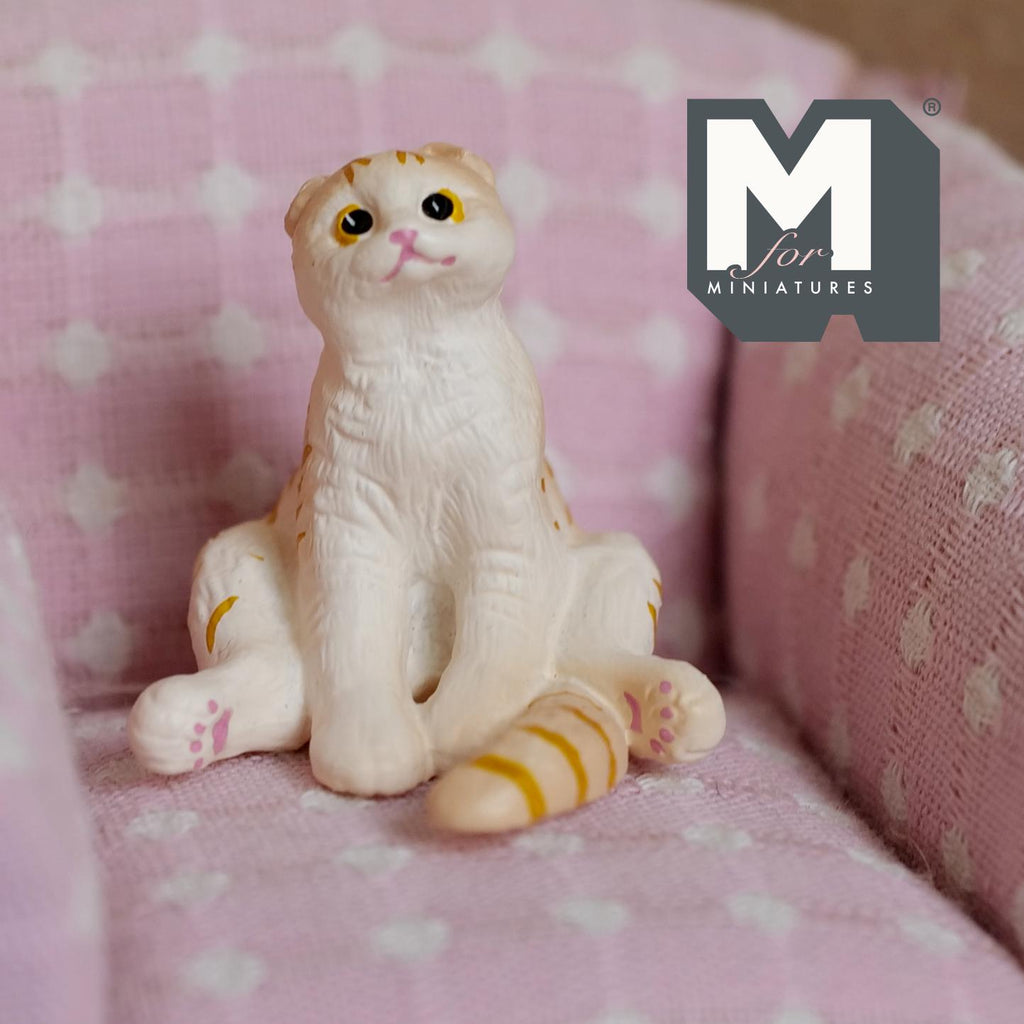 1:12 Scale Miniature Scottish Fold Tabby Cat Dollhouse Pet Figurine1-3/16 inch tall - C070