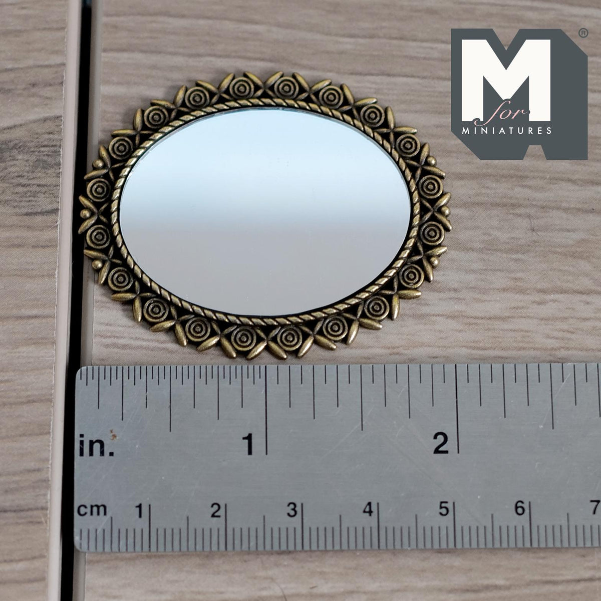 1:12 Scale Miniature Ornate Bronze Oval Mirror Dollhouse Wall Mirror 2 inch tall (metal) - F040