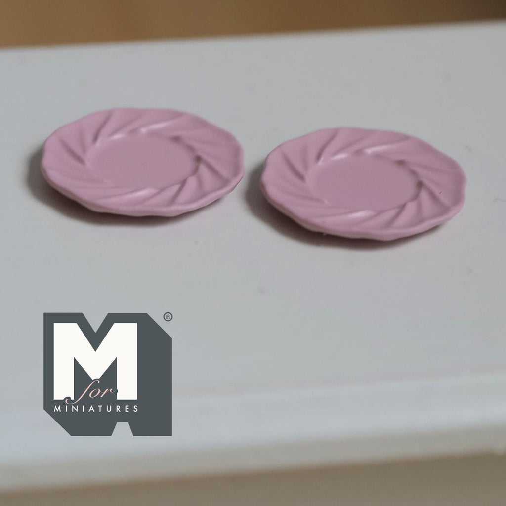 1:12 Scale Miniature Dining Plates Set of 2 Dollhouse Kitchen Tableware 11/16 inch dia. (M) (pink) (metal) - A030