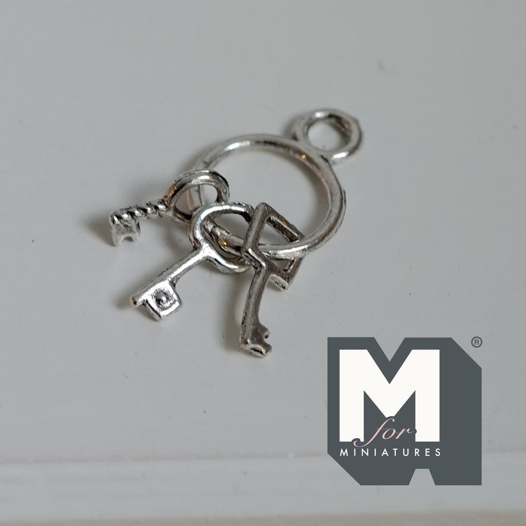 Miniature Key Ring Metal Keys 1:12 Scale Dollhouse Entryway Accessories Keys (silver) - F059
