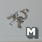 1:12 scale miniature metal key ring with 3 keys in silver, vintage style keys on a round ring