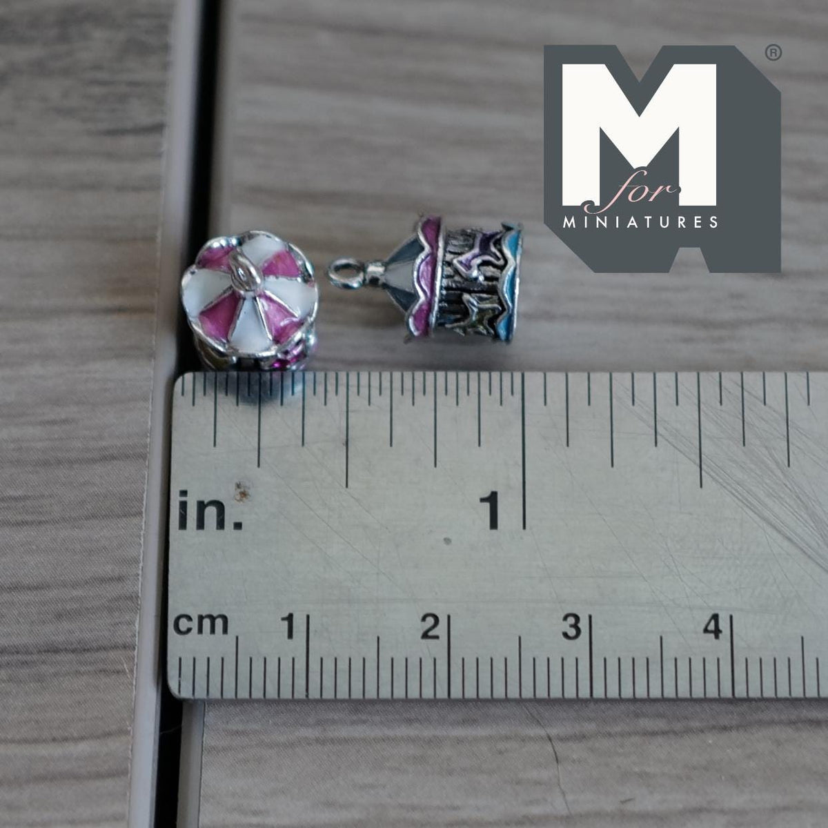1:12 Scale Miniature Merry Go Round Ornaments Set of 4 Dollhouse Christmas Carousel 9/16 inch tall (metal) - G078