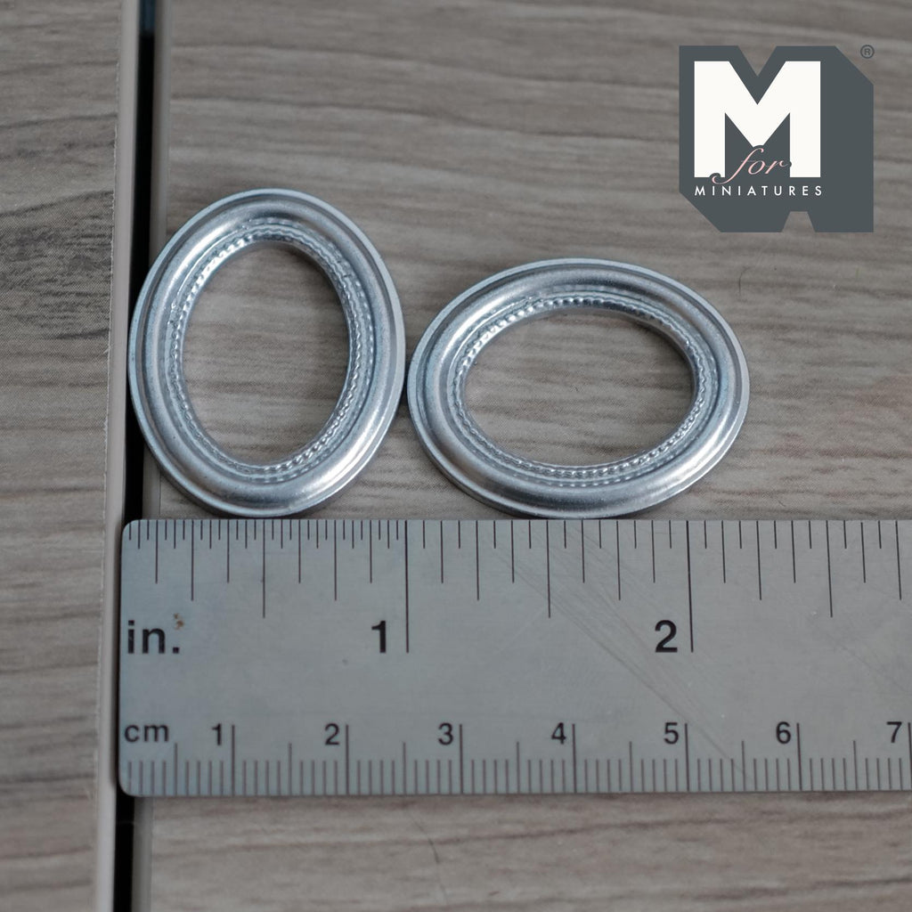 1:12 Scale Miniature Oval Picture Frames Set of 2 Dollhouse Ornate Frames 1-1/4 inch tall (silver) (small) - A095