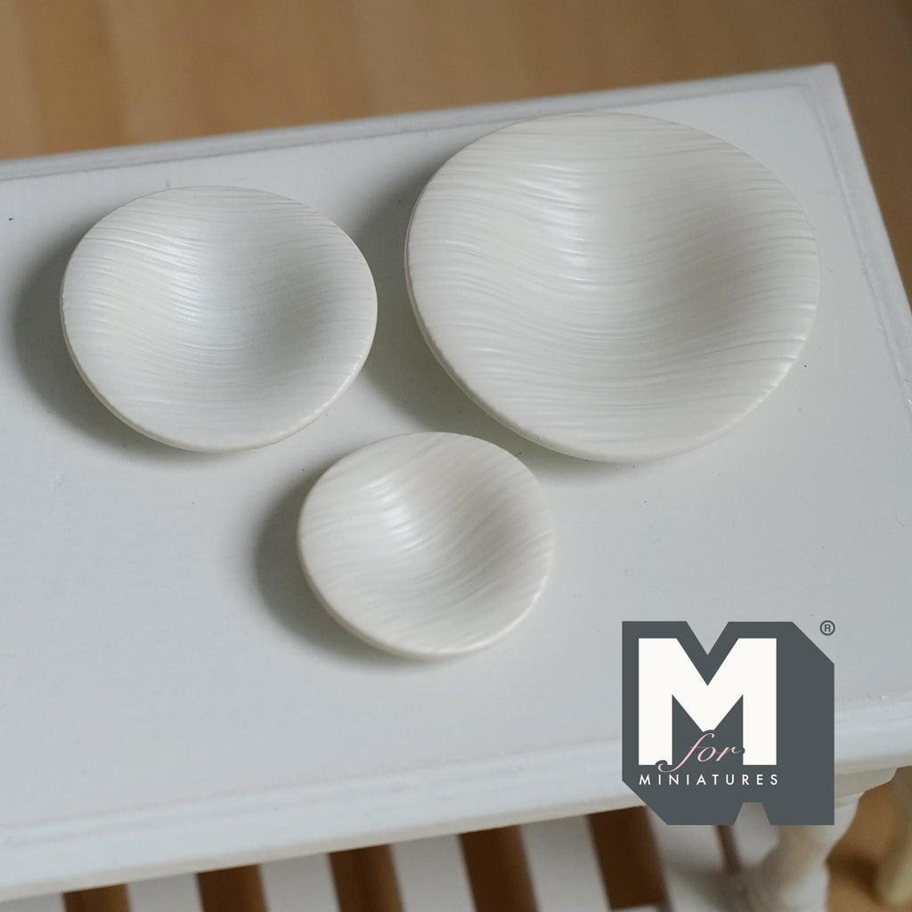 1:12 Scale Miniature Texture Bowls Set of 3 Dollhouse Crockery Kitchen Dishes Decor (white) (metal) - A041