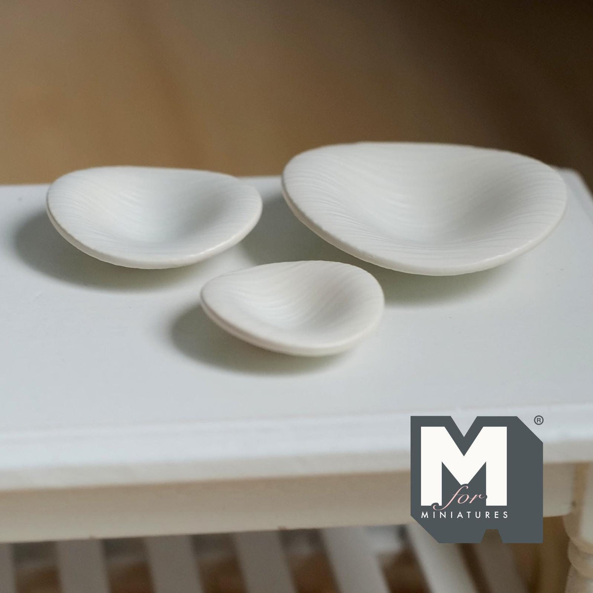 1:12 Scale Miniature Texture Bowls Set of 3 Dollhouse Crockery Kitchen Dishes Decor (white) (metal) - A041