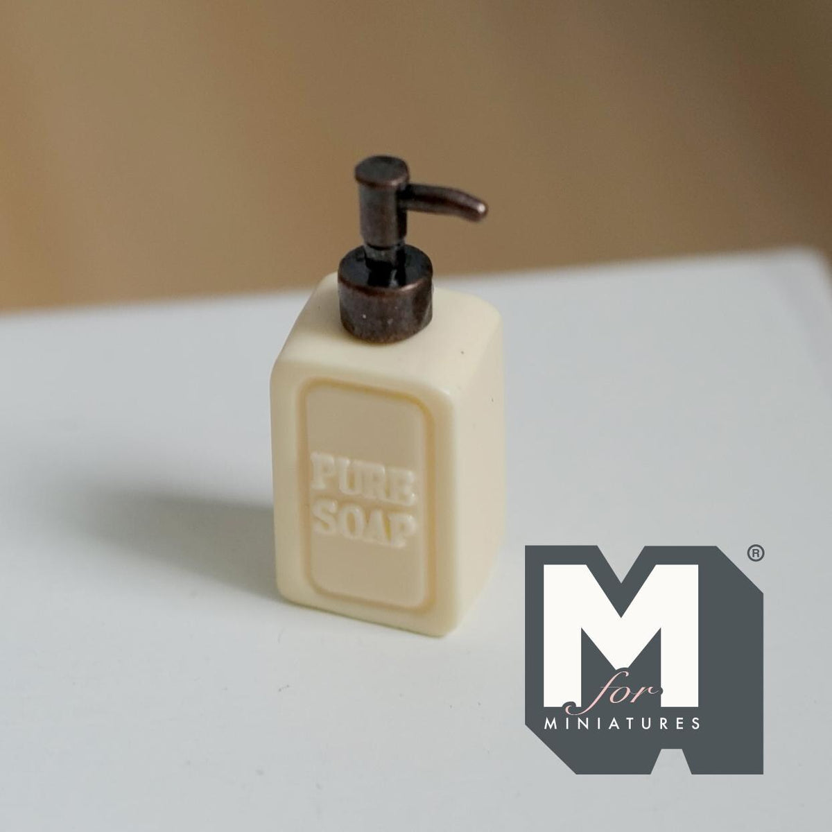 1:12 Scale Miniature Soap Dispenser Dollhouse Bathroom Powder Room Soap Pump Bottle 15/16 inch tall (beige / bronze) (plastic) - F042