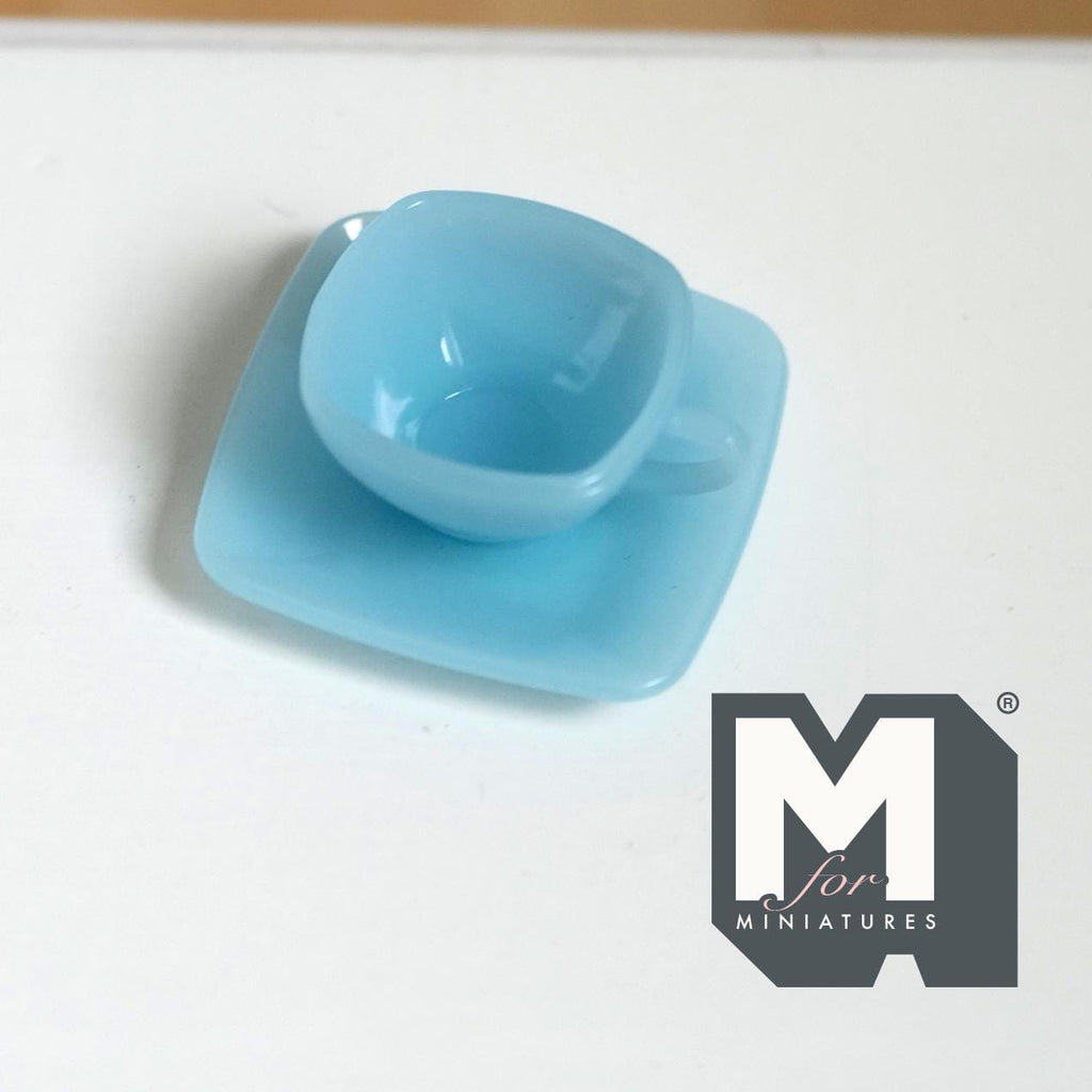 1:6 Scale Miniature Square Teacup and Saucer Dollhouse Kitchen Coffee Cup Set (style a) (plastic) -