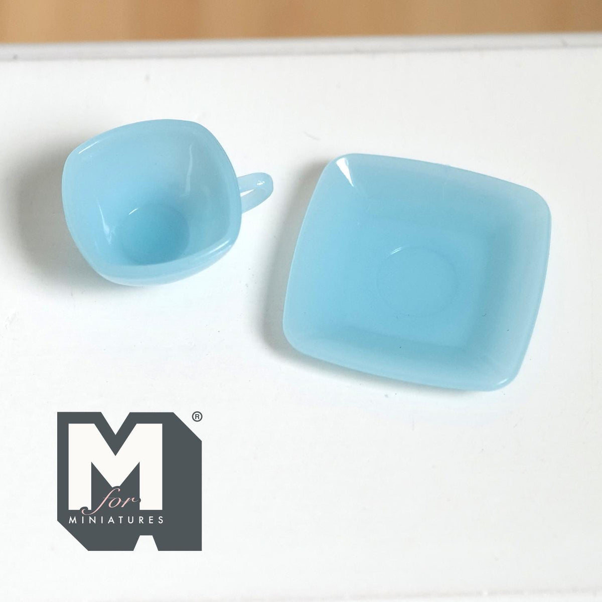 1:6 Scale Miniature Square Teacup and Saucer Dollhouse Kitchen Coffee Cup Set (style a) (plastic) -