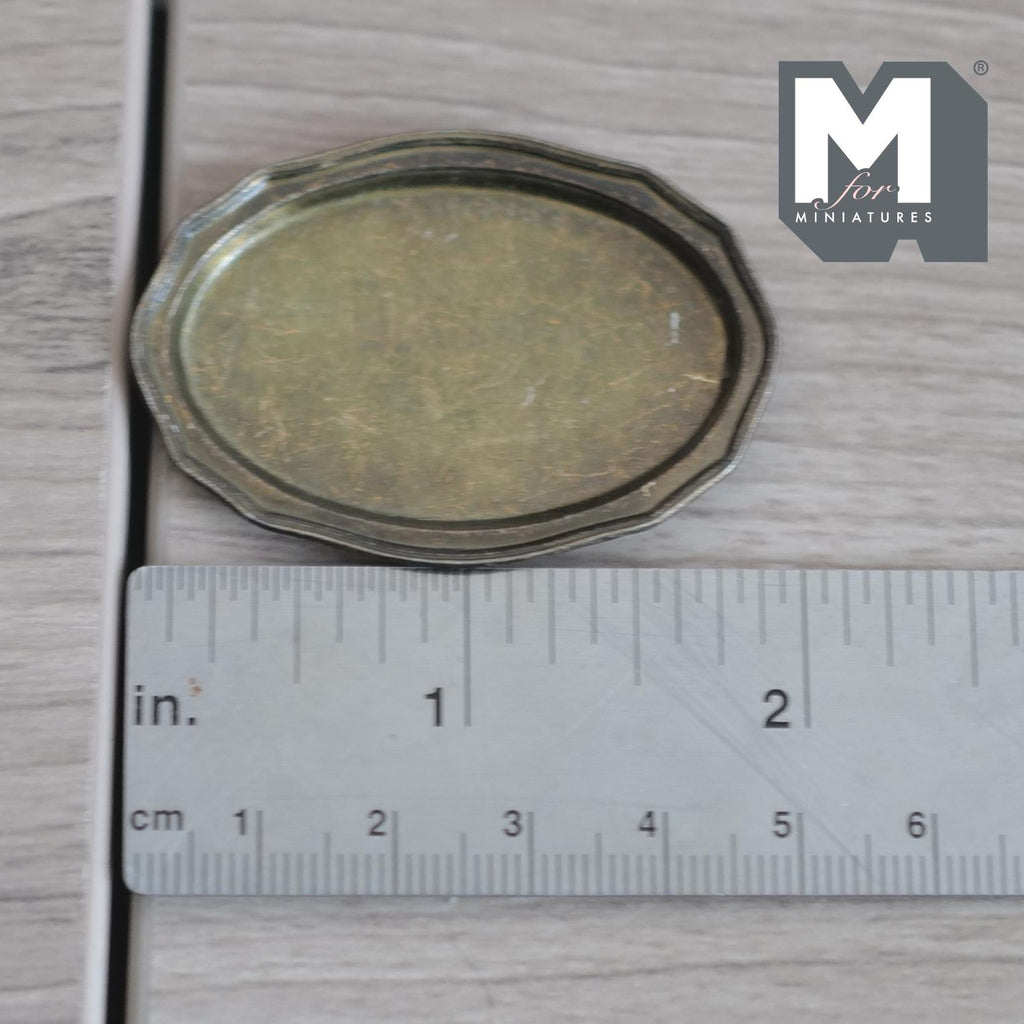 1:12 Scale Miniature Antique Brass Oval Serving Tray Dollhouse Kitchen Dining Platter 1-15/16 inch long (L) (copper style) - A042