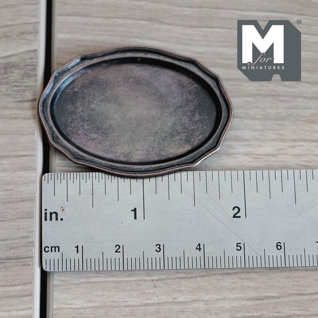 1:12 Scale Miniature Antique Brass Oval Serving Tray Dollhouse Kitchen Dining Platter 1-15/16 inch long (L) (bronze style) - A042