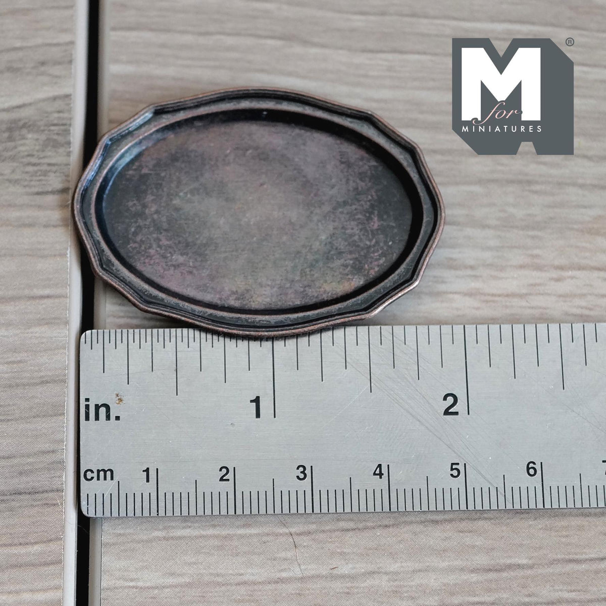 1:12 Scale Miniature Antique Brass Oval Serving Tray Dollhouse Kitchen Dining Platter 1-15/16 inch long (L) (bronze style) - A042
