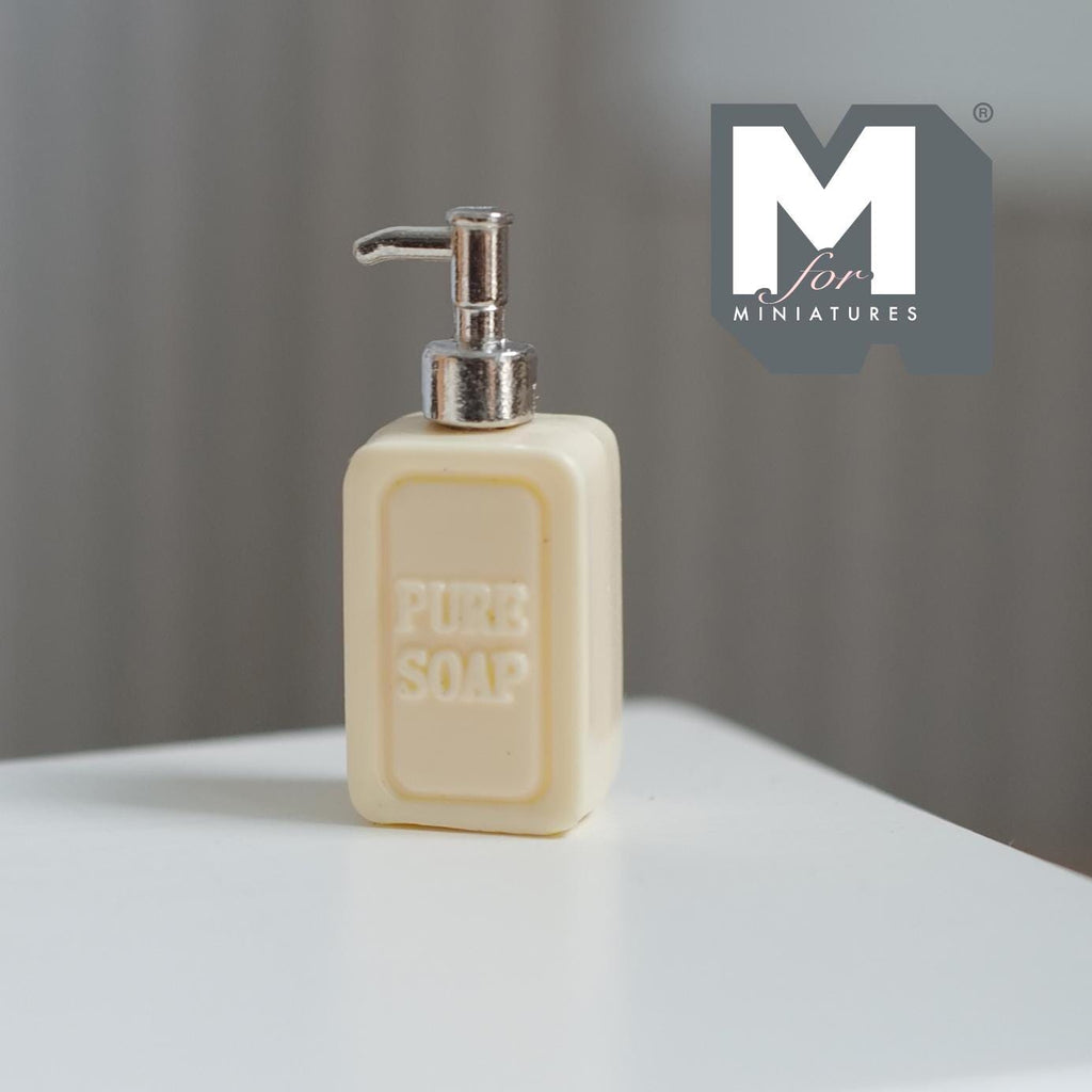 1:12 Scale Miniature Soap Dispenser Dollhouse Bathroom Powder Room Soap Pump Bottle 15/16 inch tall (beige / silver) (plastic) - F042