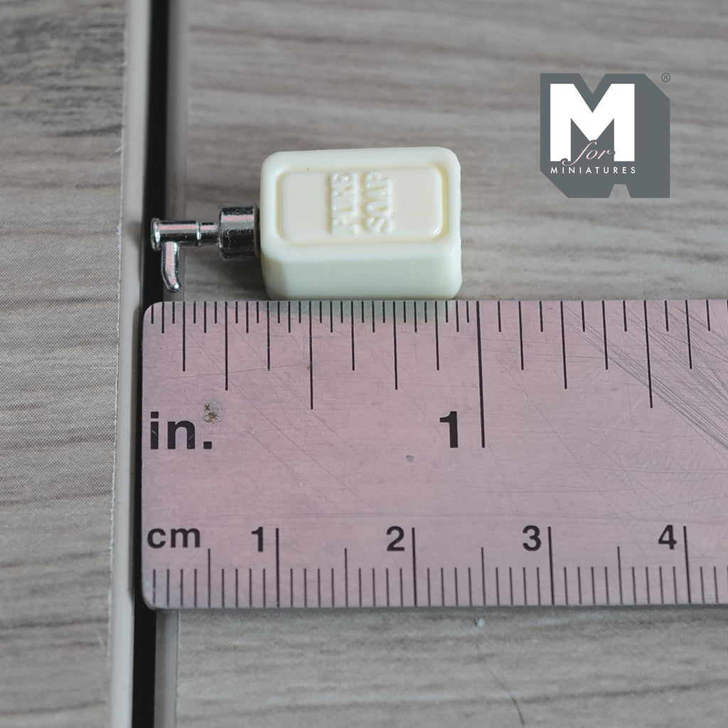 1:12 Scale Miniature Soap Dispenser Dollhouse Bathroom Powder Room Soap Pump Bottle 15/16 inch tall (beige / silver) (plastic) - F042