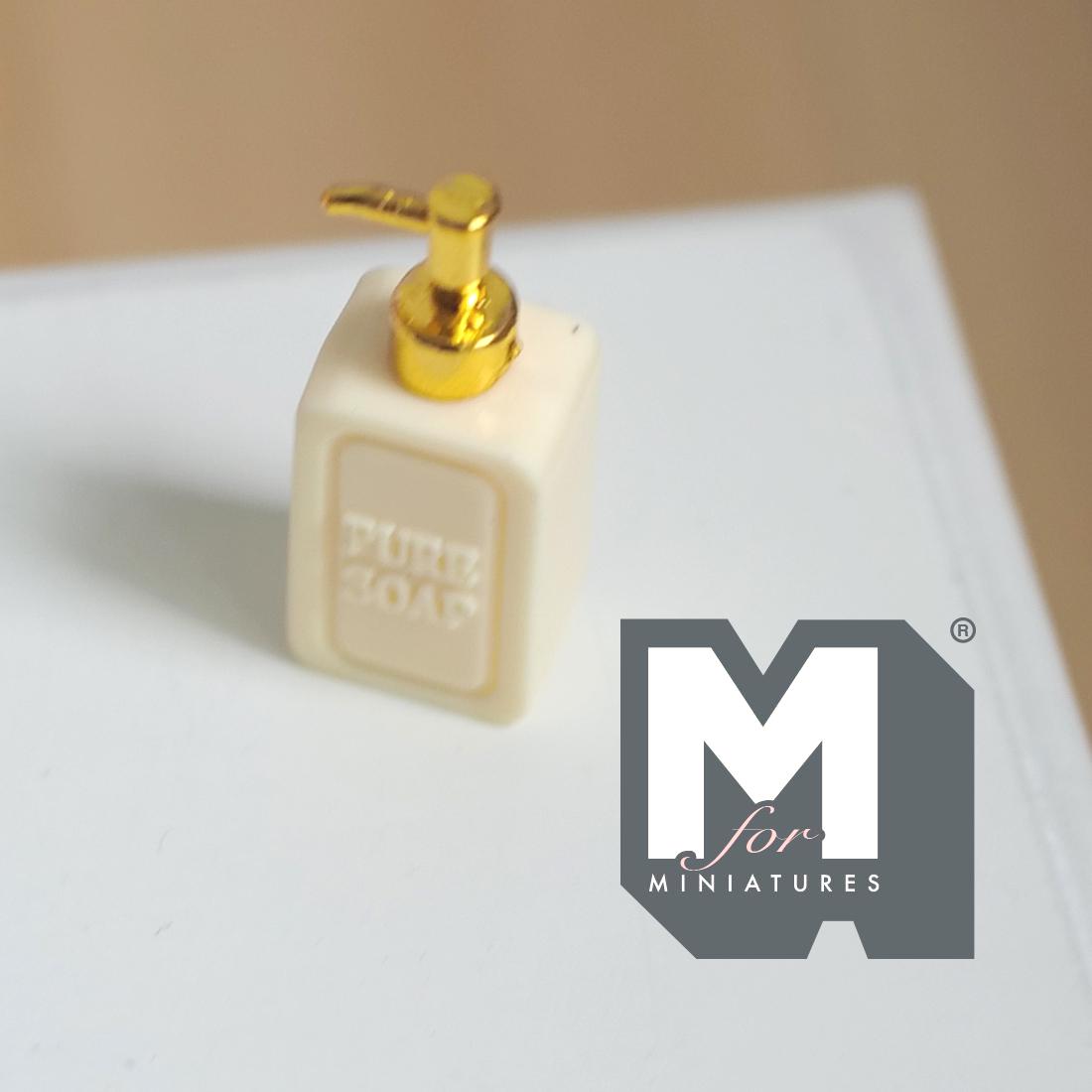 1:12 Scale Miniature Soap Dispenser Dollhouse Bathroom Powder Room Soap Pump Bottle 15/16 inch tall (beige / gold) (plastic) - F042