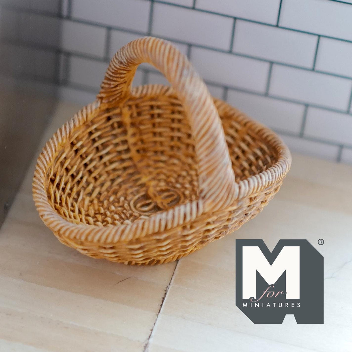 1:12 Scale Miniature Wicker Basket Large Size Dollhouse Woven Picnic Basket Diorama Basket 1-7/8 inch tall (resin) - J017