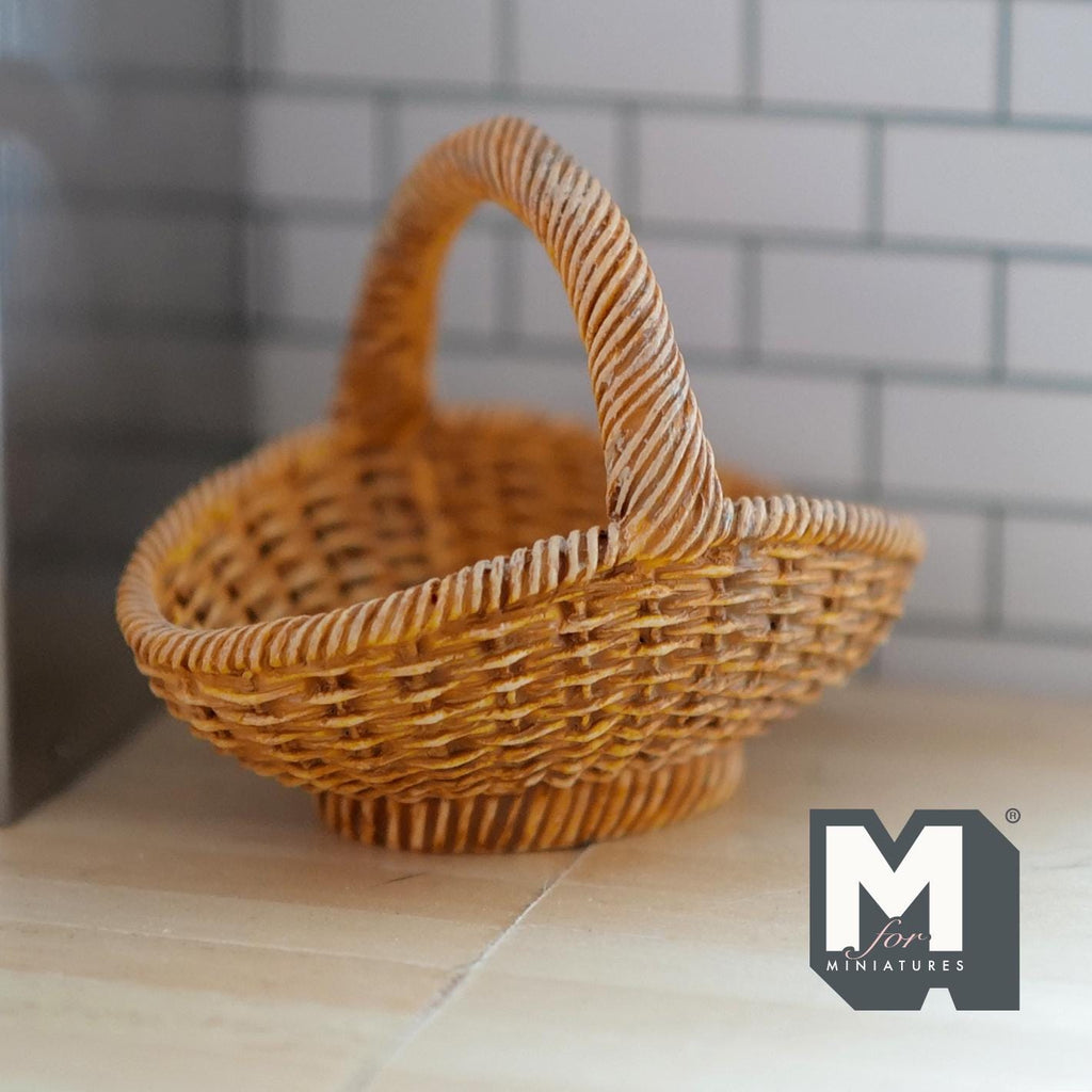1:12 Scale Miniature Wicker Basket Large Size Dollhouse Woven Picnic Basket Diorama Basket 1-7/8 inch tall (resin) - J017