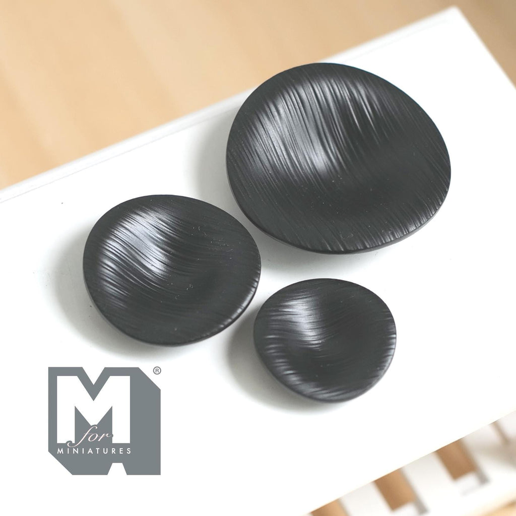 1:12 Scale Miniature Texture Bowls Set of 3 Dollhouse Crockery Kitchen Dishes Decor (black) (metal) - A041