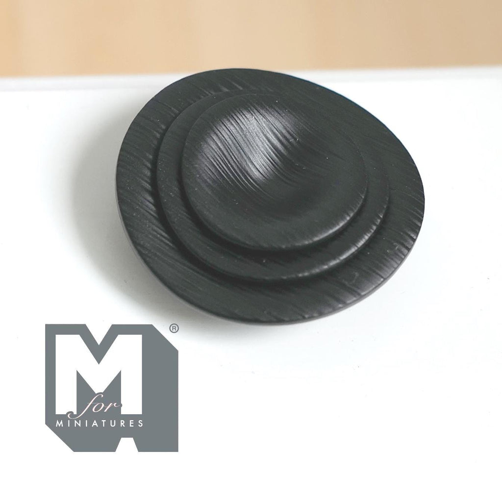 1:12 Scale Miniature Texture Bowls Set of 3 Dollhouse Crockery Kitchen Dishes Decor (black) (metal) - A041