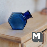 Miniature Hexagon Glass Bottle 1:12 Scale Dollhouse Flask Fairy Garden Glass Vase 1 inch tall (dark blue) - A097