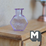 Miniature Hexagon Glass Bottle 1:12 Scale Dollhouse Flask Fairy Garden Glass Vase 1 inch tall (purple) - A097