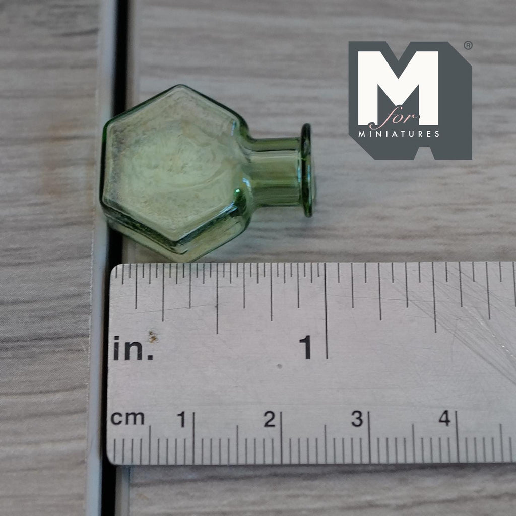Miniature Hexagon Glass Bottle 1:12 Scale Dollhouse Flask Fairy Garden Glass Vase 1 inch tall (green) - A097