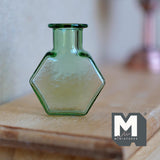 Miniature Hexagon Glass Bottle 1:12 Scale Dollhouse Flask Fairy Garden Glass Vase 1 inch tall (green) - A097