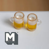 Miniature Beer Mugs Set of 2 , 1:12 Scale Dollhouse Beverage Clear Beer Mugs 11/16 inch tall (resin) - E103