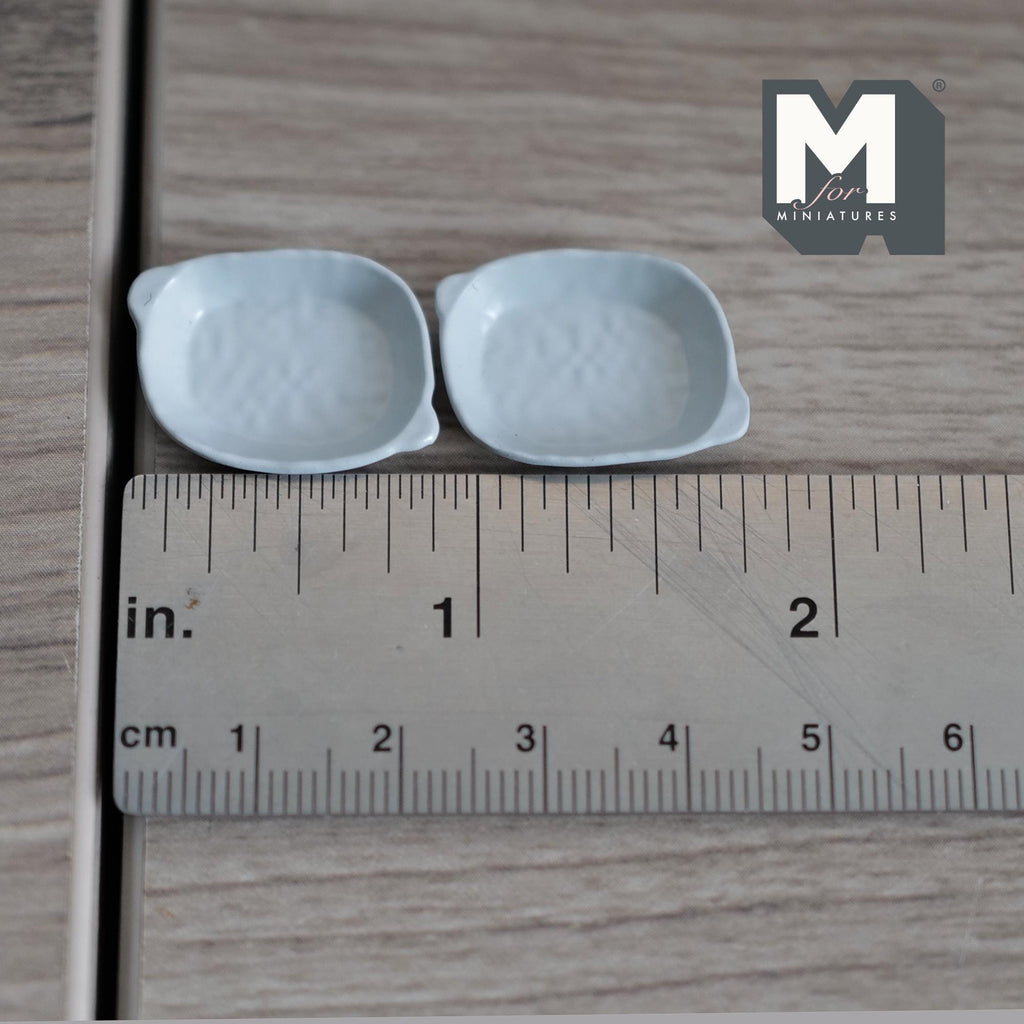 Miniature Irregular Shaped Food Bowls Set of 2, 1:12 Scale Dollhouse Kitchen Decor Tableware 7/8 inch long(cool gray)(metal) (style e)-A034