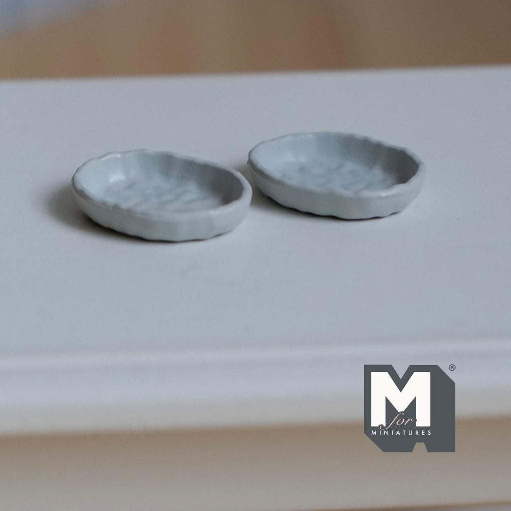 Miniature Irregular Shaped Food Bowls Set of 2, 1:12 Scale Dollhouse Kitchen Decor Tableware 5/8 inch long(cool gray)(metal)(style g)- A034