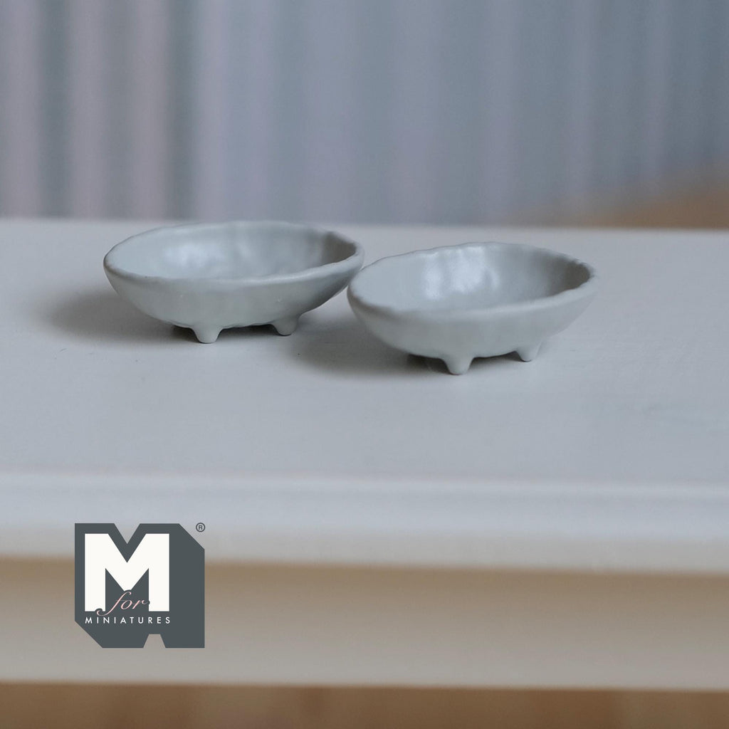 Miniature Irregular Shaped Food Bowls Set of 2, 1:12 Scale Dollhouse Kitchen Decor Tableware 13/16 inch long(cool gray)(metal)(style f)-A034