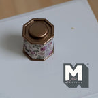 Miniature Tea Tin 1:12 Scale Dollhouse Kitchen Octagonal Floral Canister with Removable Lid 11/16 inch dia. (beige floral) - H024