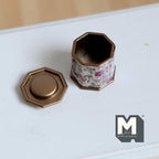 Miniature Tea Tin 1:12 Scale Dollhouse Kitchen Octagonal Floral Canister with Removable Lid 11/16 inch dia. (beige floral) - H024
