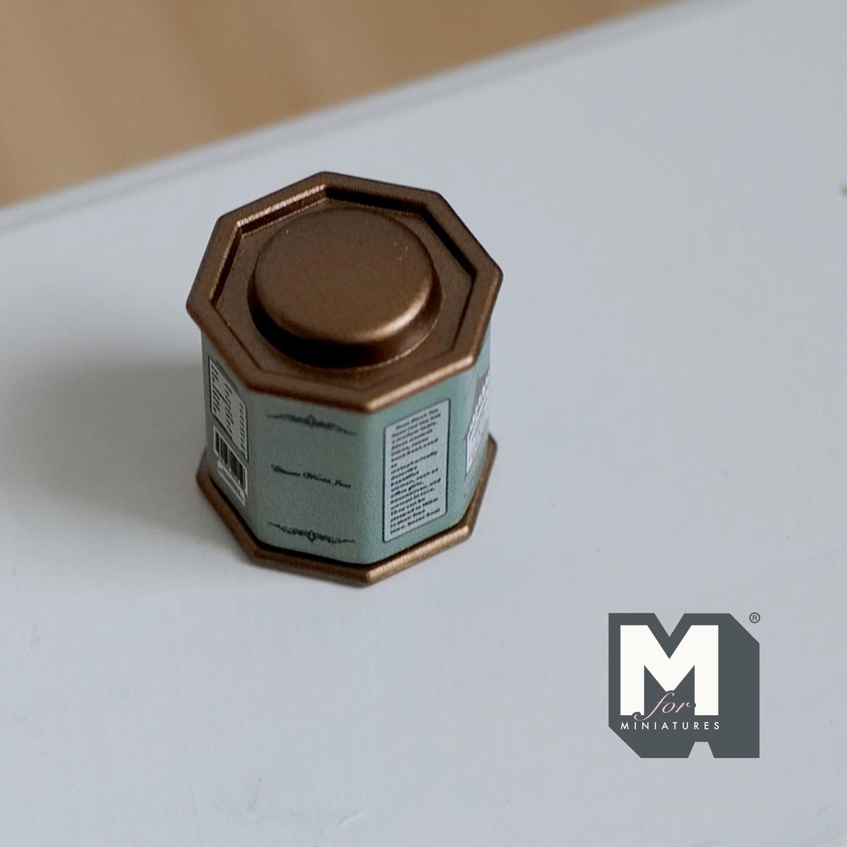 Miniature Tea Tin 1:12 Scale Dollhouse Kitchen Octagonal Floral Canister with Removable Lid 11/16 inch dia. (green) - H024