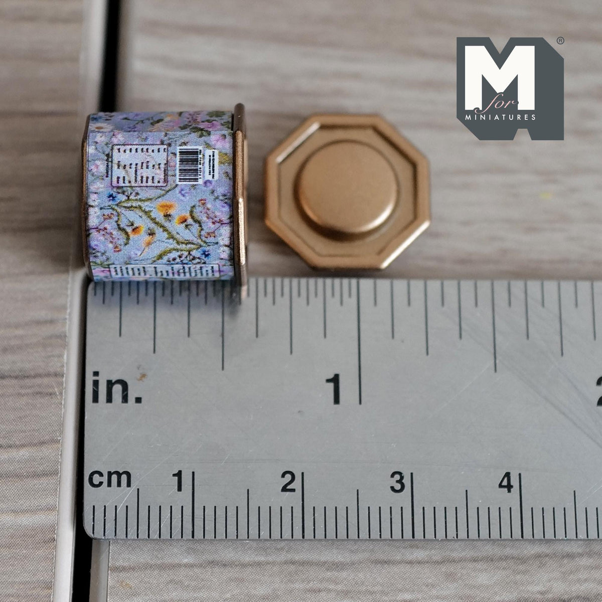 Miniature Tea Tin 1:12 Scale Dollhouse Kitchen Octagonal Floral Canister with Removable Lid 11/16 inch dia. (light blue floral) - H024