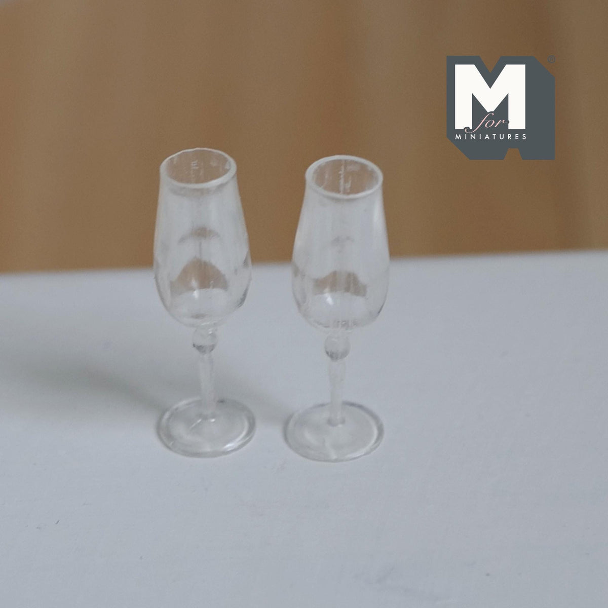 Miniature Champagne Flute Set of 2 , 1:12 Scale Dollhouse Wine Glasses Dining Accessories 15/16 inch tall (style b) -E056