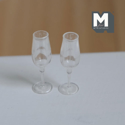 Miniature Champagne Flute Set of 2 , 1:12 Scale Dollhouse Wine Glasses Dining Accessories 15/16 inch tall (style b) -E056