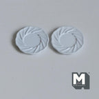 1:12 scale miniature swirl rim plates in white, small, set of 2, spiral fluted edge, shown on a white table
