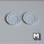 1:12 scale miniature swirl rim plates in white, medium, set of 2, spiral fluted edge, shown on a white table