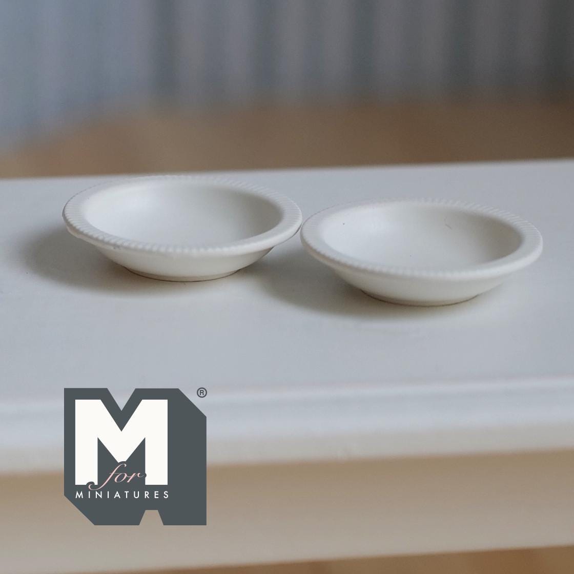 Miniature Soup Plates 1:12 Scale Dollhouse Tableware Serving Plates Set of 2 , 13/16 inch dia. (white) (metal) - A044
