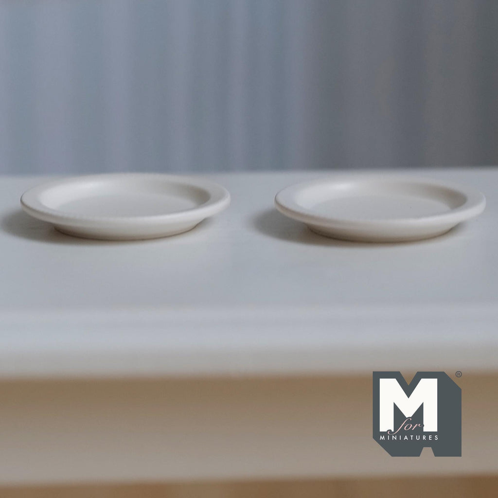Miniature Dining Plates 1:12 Scale Dollhouse Tableware Serving Plates Set of 2 , 13/16 inch dia. (white) (metal)  - A043