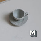 Miniature Coffee Cup and Saucer Set 1:12 Scale Dollhouse Tea Cup Drinkware Set of 2 (light gray) (metal) - F071