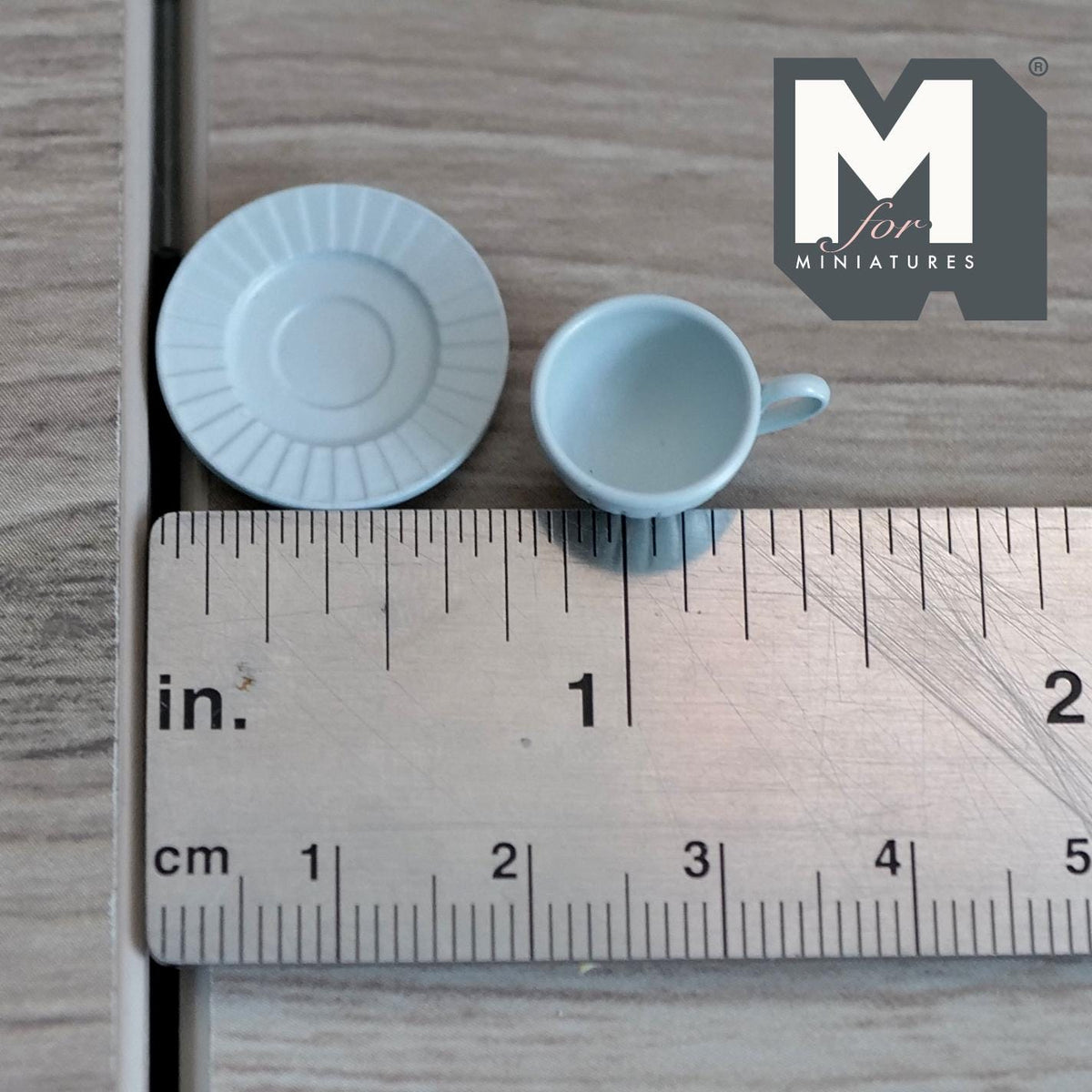 Miniature Coffee Cup and Saucer Set 1:12 Scale Dollhouse Tea Cup Drinkware Set of 2 (light gray) (metal) - F071
