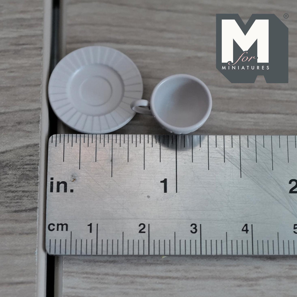 Miniature Coffee Cup and Saucer Set 1:12 Scale Dollhouse Tea Cup Drinkware Set of 2 (gray) (metal) - F071