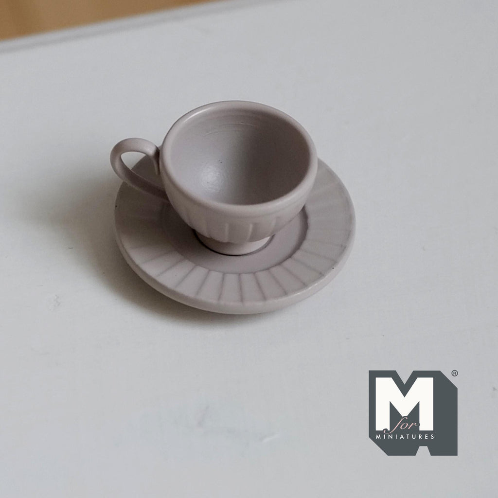 Miniature Coffee Cup and Saucer Set 1:12 Scale Dollhouse Tea Cup Drinkware Set of 2 (gray) (metal) - F071