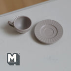 Miniature Coffee Cup and Saucer Set 1:12 Scale Dollhouse Tea Cup Drinkware Set of 2 (gray) (metal) - F071