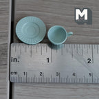 Miniature Coffee Cup and Saucer Set 1:12 Scale Dollhouse Tea Cup Drinkware Set of 2 (green) (metal) - F071