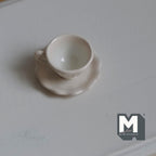 Miniature Coffee Cup and Scallop Saucer Set 1:12 Scale Dollhouse Tea Cup Drinkware Set of 2 (white) (metal) - F074