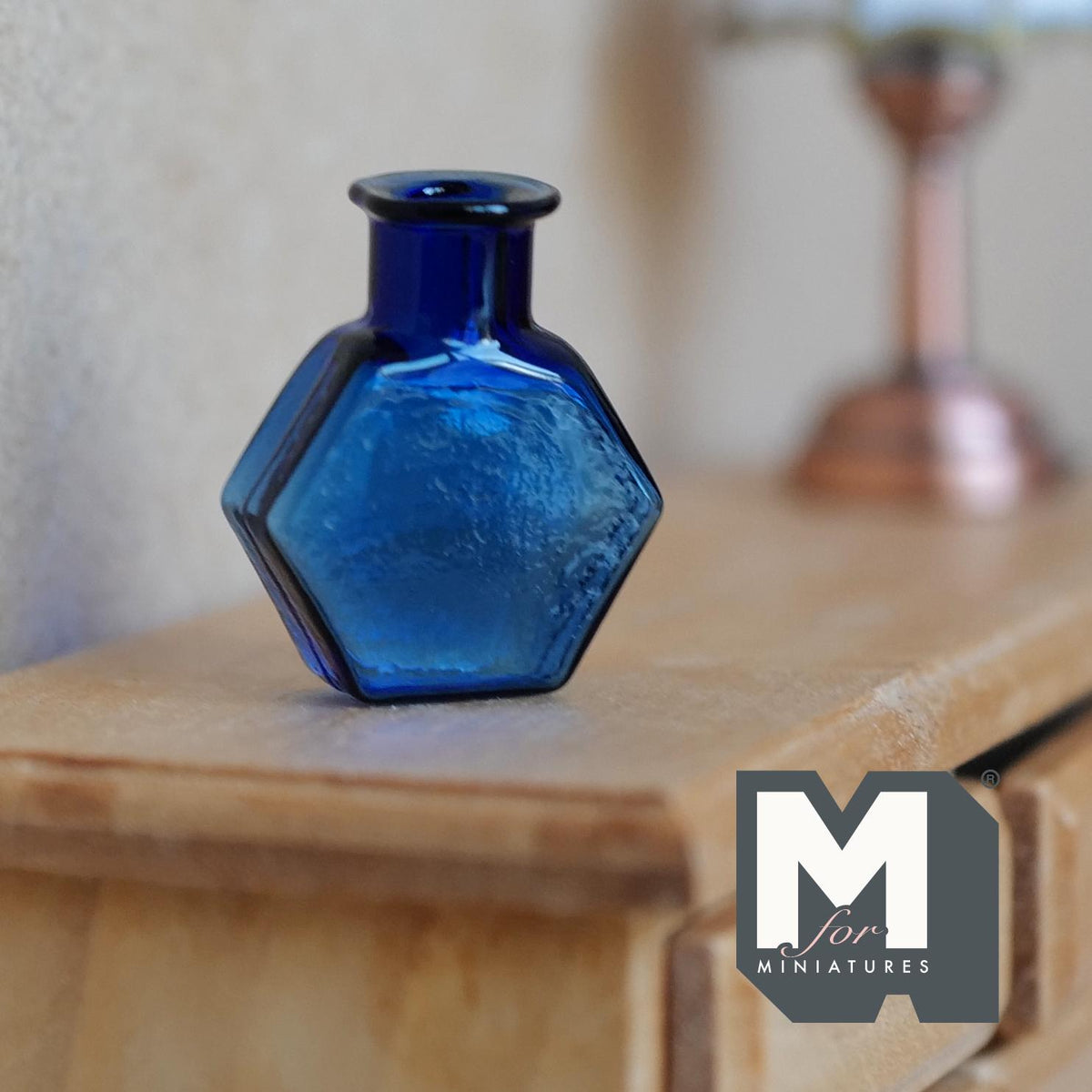 Miniature Hexagon Glass Bottle 1:12 Scale Dollhouse Flask Fairy Garden Glass Vase 1 inch tall (dark blue) - A097