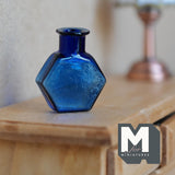 Miniature Hexagon Glass Bottle 1:12 Scale Dollhouse Flask Fairy Garden Glass Vase 1 inch tall (dark blue) - A097