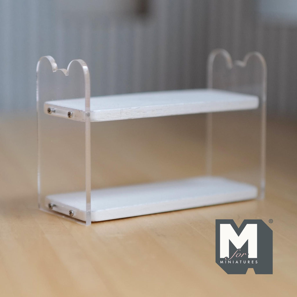 Acrylic Miniature 2-Tier Bookshelf 1:12 Scale Clear Shelf Dollhouse Playroom Furniture 2-3/16 inch tall - H045